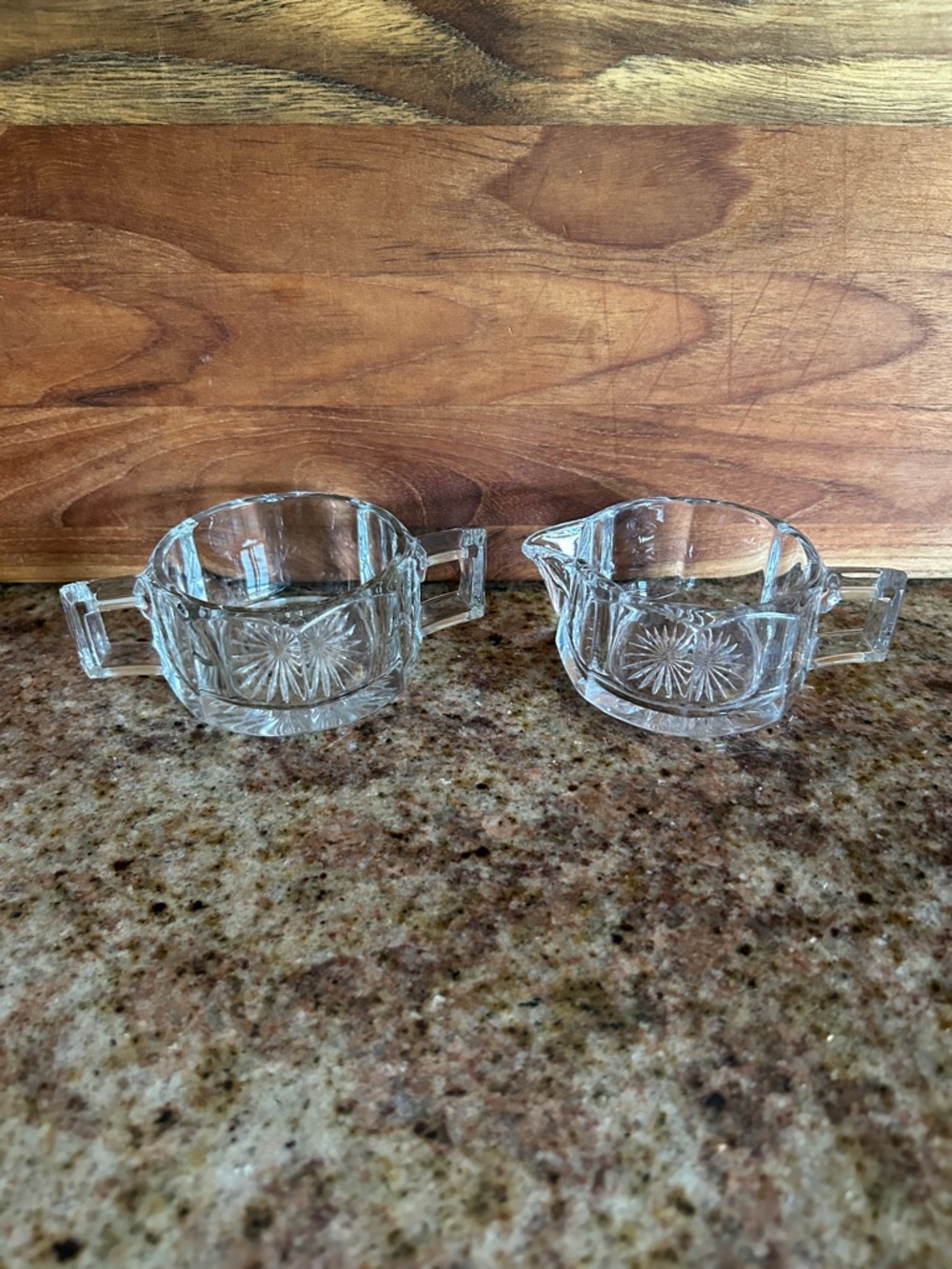 Heisey Colonial Hotel glass creamer and sugar set. Era: 1900s to the 1950s